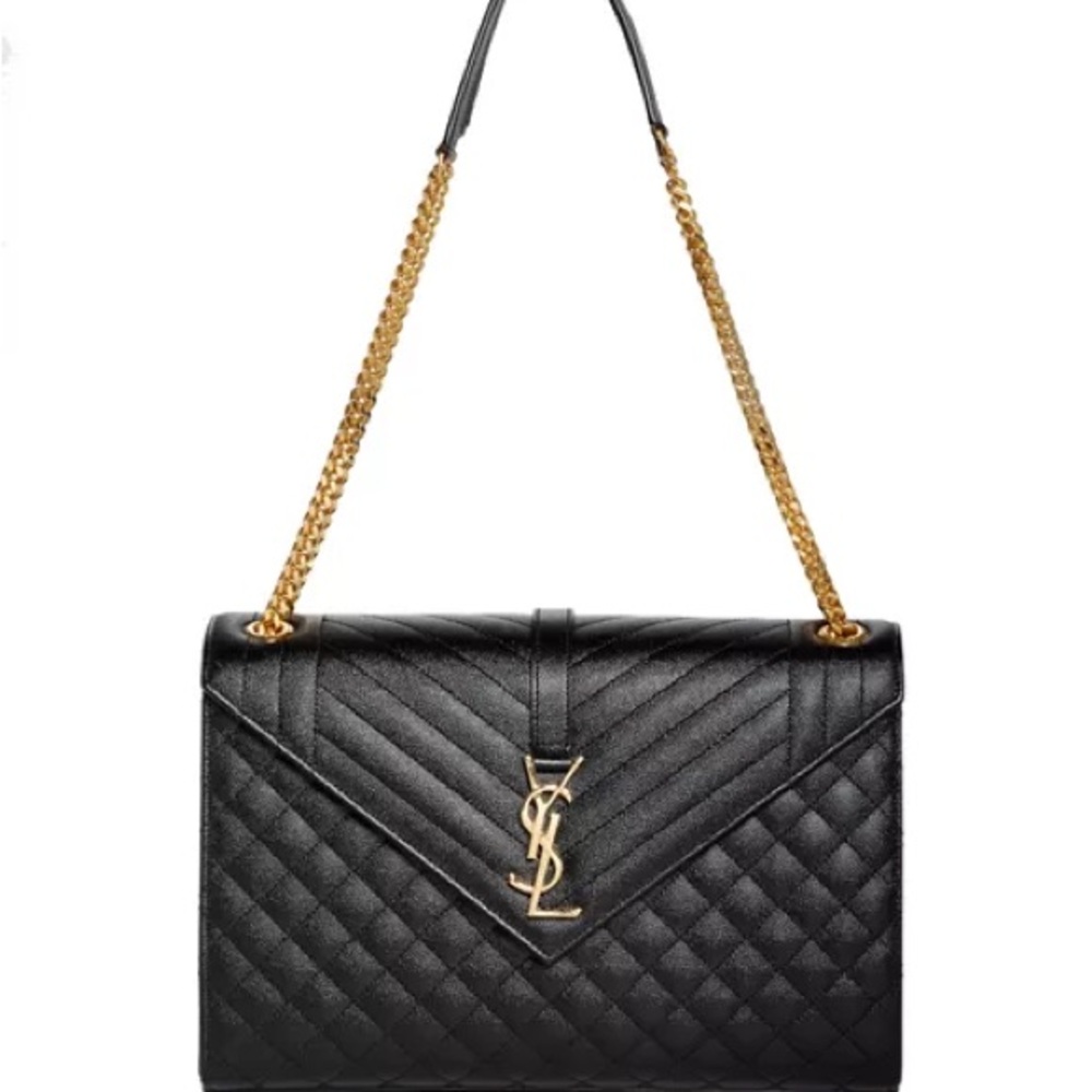 Yves Saint Laurent ENVELOPE LARGE IN QUILTED GRAIN DE POUDRE EMBOSSED LEATHER